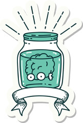 sticker of a tattoo style brain in jar