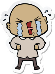 sticker of a cartoon crying bald man