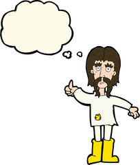 Fototapeta premium cartoon hippie man giving thumbs up symbol with thought bubble