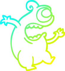 cold gradient line drawing of a cartoon green alien