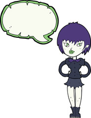 cartoon pretty vampire girl with speech bubble