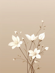 beige background with white flowers, copy space, ai generated