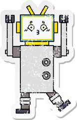 distressed sticker of a cute cartoon robot