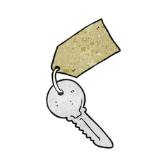 freehand textured cartoon key with tag