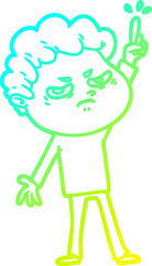 cold gradient line drawing of a cartoon angry man