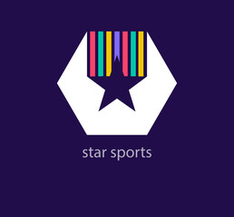 Star sports team logo. Unique color transitions. Creative star and hexagon logo template. vector