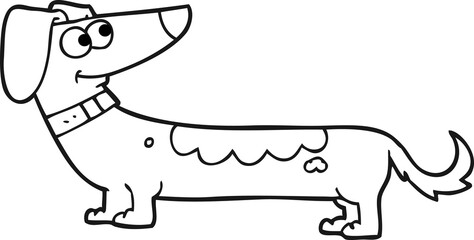 freehand drawn black and white cartoon dog