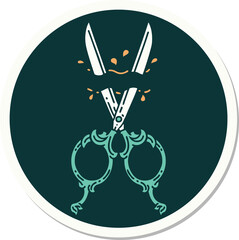 sticker of tattoo in traditional style of barber scissors