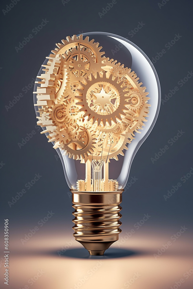 Leinwandbilder A captivating paper-cut design of a lightbulb with gears and cogs inside, representing the fusion of creativity and technology in the process of generating new ideas. Generative AI technology.