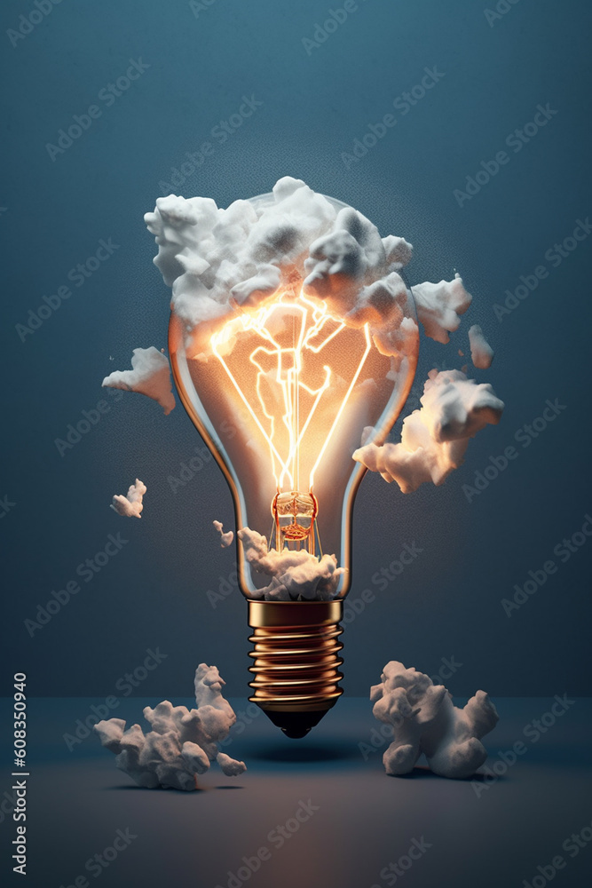 Leinwandbilder a delicate paper-cut artwork of a lightbulb surrounded by swirling clouds and lightning bolts, sugge