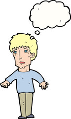 cartoon surprised man with thought bubble