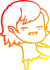 warm gradient line drawing of a cartoon undead vampire girl