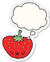 cartoon strawberry with thought bubble as a printed sticker