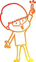warm gradient line drawing of a cartoon happy boy