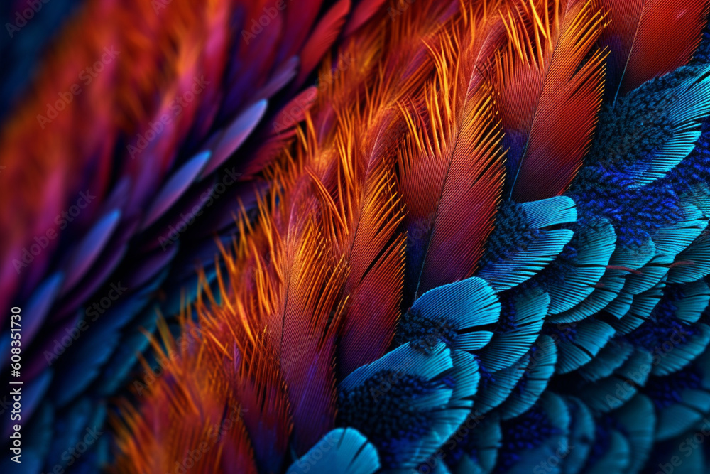 Poster trending image featuring a close-up shot of a single feather with intricate details and vibrant colo