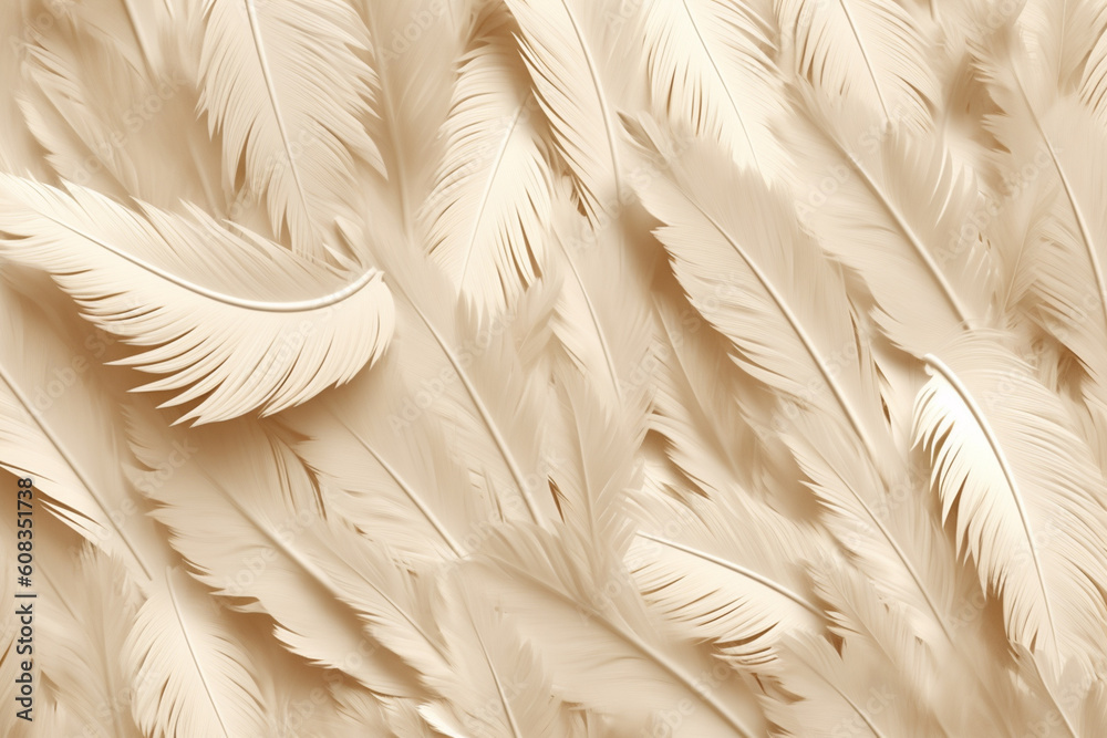 Poster A minimalist feather background pattern texture, with soft and muted tones, creating a soothing and elegant aesthetic. Generative AI technology.