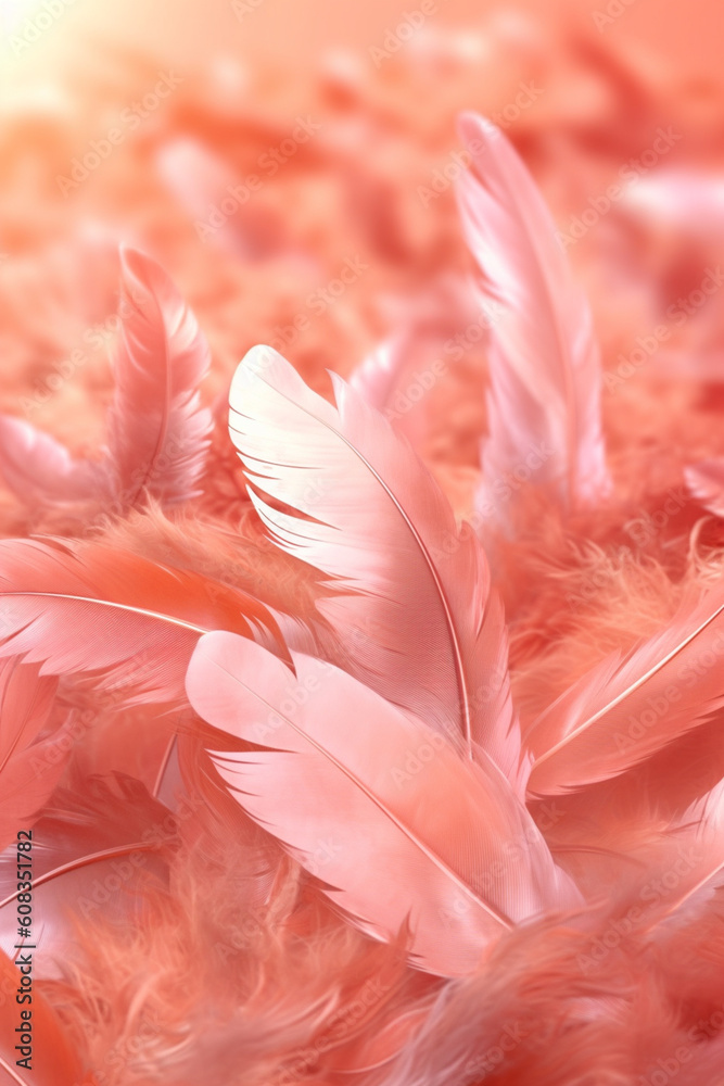Poster A dreamy and whimsical feather background pattern texture, with feathers floating in a gentle breeze against a soft pastel-colored background, Generative AI technology.