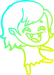 cold gradient line drawing of a cartoon laughing vampire girl