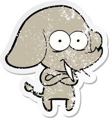 distressed sticker of a happy cartoon elephant