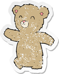 retro distressed sticker of a cute cartoon teddy bear