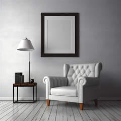 minimalistic interior with mock up photo frame , ai generated