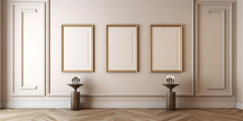 Fototapeta na wymiar mock up photo frames on a wall in a empty room, ai generated