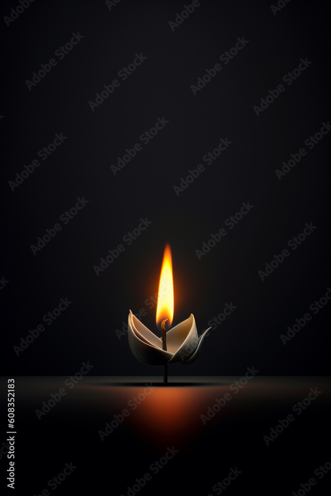 Poster A minimalist artwork featuring a single flame against a dark background, conveying a sense of calmness and contemplation. Generative AI technology.