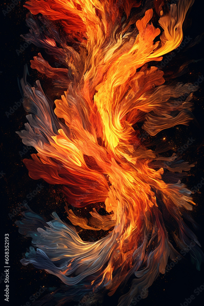 Aufkleber An abstract artwork depicting a series of interconnected flames, symbolizing the unity and strength that can be achieved through collective action. Generative AI technology.
