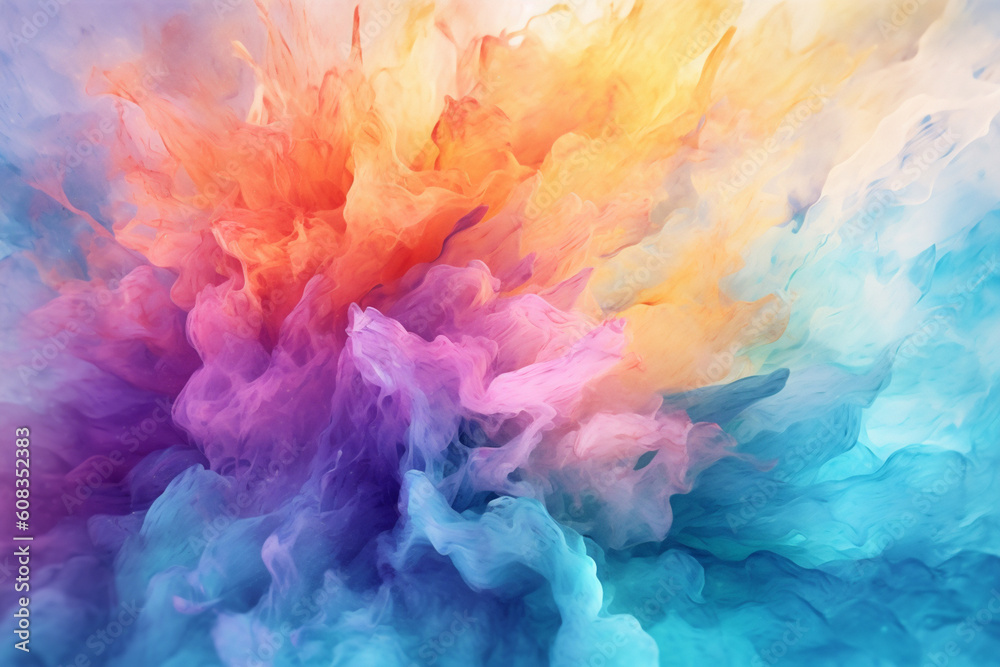 Poster An abstract artwork featuring watercolor strokes and blends, creating a harmonious and fluid composition reminiscent of the movement of water. Generative AI technology.