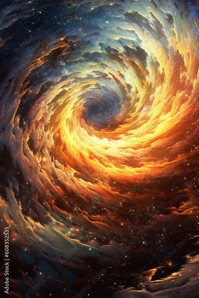 Aufkleber wind as a celestial entity, with swirling galaxies and cosmic elements, representing the cosmic forc