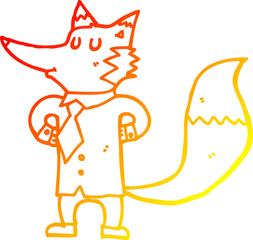 warm gradient line drawing of a cartoon fox businessman