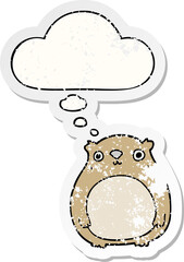 cartoon bear with thought bubble as a distressed worn sticker