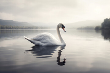 Obraz na płótnie Canvas the grace and elegance of a swan gliding across a calm lake, symbolizing purity and serenity. Generative AI technology.