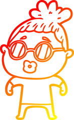 warm gradient line drawing of a cartoon woman wearing spectacles