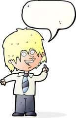 cartoon school boy with idea with speech bubble