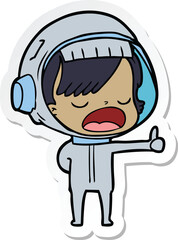 sticker of a cartoon astronaut woman explaining