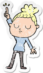 distressed sticker of a cartoon calm woman