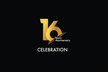 16th, 16 years, 16 year anniversary gold color on black background abstract style logotype. anniversary with gold color isolated on black background, vector design for celebration vector