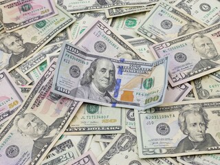 Several $100, $50, $20, $1 and $2 Bills Close Up