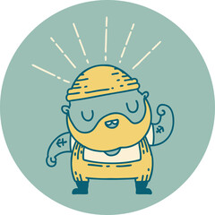 icon of a tattoo style bearded man flexing bicep