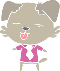 flat color style cartoon dog in shirt and tie