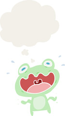 cartoon frog frightened with thought bubble in retro style