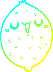 cold gradient line drawing of a cartoon happy lemon