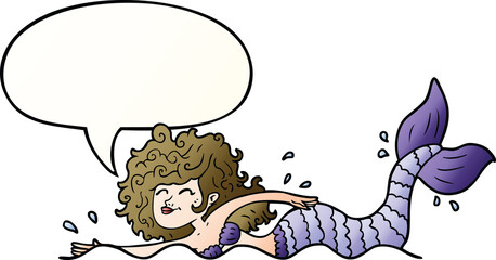 cartoon mermaid with speech bubble in smooth gradient style