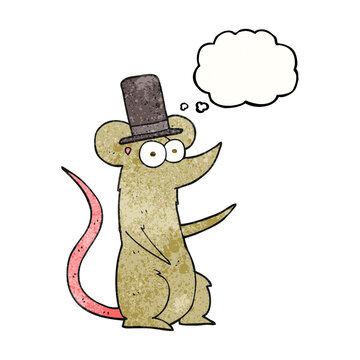 freehand drawn thought bubble textured cartoon mouse wearing top hat