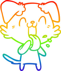 rainbow gradient line drawing of a cartoon panting dog