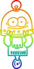 rainbow gradient line drawing of a happy carton robot with light bulb