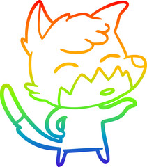 rainbow gradient line drawing of a cartoon fox