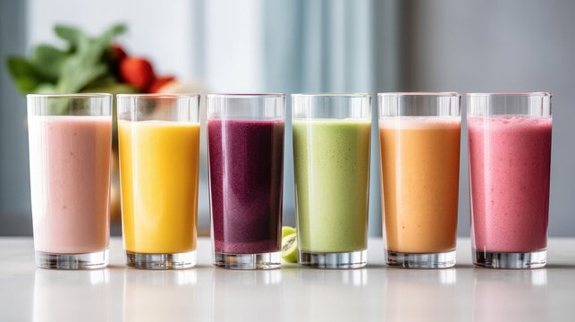 smoothies of different colors of fruit. generative ai