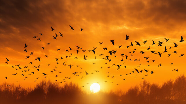 migratory birds flying. migration. generative ai
